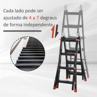 HOMCOM Escada Telescópica de Alumínio 4 m Escada Extensível Dobrável com 4 Degraus Ajustáveis Preto e Vermelho(m-4)