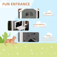 PawHut® Domek Budka Dla Kota 2-Piętrowa Willa Dach Asfaltowy Lite Drewno Szary 59 x 55 x 109 cm(m-5)