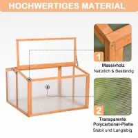 Outsunny Frühbeet Treibhaus Gewächshaus Frühbeetkasten Pflanzenbeet mit Abdeckung aus Holz und Polycarbonat wetterfest Orange 90 x 80 x 58 cm(m-4)