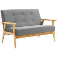 HOMCOM Modern 2 Seater Sofa Linen Fabric Upholstery Tufted Couch with Rubberwood Legs Dark Grey(m-11)