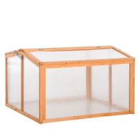 Outsunny Frühbeet Treibhaus Gewächshaus Frühbeetkasten Pflanzenbeet mit Abdeckung aus Holz und Polycarbonat wetterfest Orange 90 x 80 x 58 cm(m-1)
