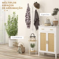HOMCOM Cabide de Pé com 2 Prateleiras Cabide de Pé para Roupa de Metal com 8 Ganchos Ø34x181 cm Branco(m-5)