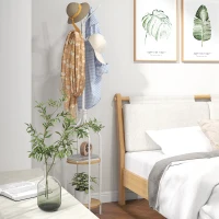 HOMCOM Cabide de Pé com 2 Prateleiras Cabide de Pé para Roupa de Metal com 8 Ganchos Ø34x181 cm Branco(m-7)