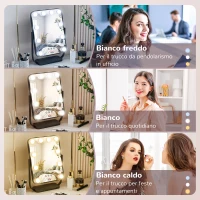 HOMCOM Specchio Trucco Illuminato Inclinabile con 12 Luci LED e Luminosità Regolabile, 32.8Lx11x47.4cm(m-6)