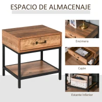 HOMCOM Mesita de Noche Mesilla de Noche con Cajón y Estante Abierto Estilo Industrial Mesa Auxiliar para Dormitorio Sala 48x40x51,5 cm Teca y Negro(m-4)