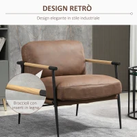 HOMCOM Poltroncina Imbottita Stile Industriale in Similpelle e Acciaio, 72x76x80cm, Marrone(m-4)