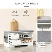 HOMCOM Banco Sapateira com 2 Prateleiras Bolso Almofada Amovível e 2 Gavetas para 4 Pares de Sapatos 80,5x30,5x43,5 cm Branco e Cinza(m-5)