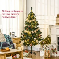 HOMCOM 5' Artificial Prelit Christmas Trees Holiday Décor with Warm White LED Lights, Decoration, Banner, Tag, Ball(m-4)