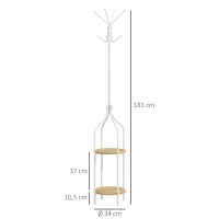HOMCOM Cabide de Pé com 2 Prateleiras Cabide de Pé para Roupa de Metal com 8 Ganchos Ø34x181 cm Branco(m-3)