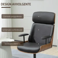HOMCOM Sedia per Scrivania con Schienale in Legno e Seduta in Pelle PU Traspirante e Imbottita, 62x76.5x105 cm, Nera(m-4)