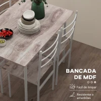 HOMCOM Conjunto de Refeição 5 Peças Conjunto de Mesa e 4 Cadeiras para 4 Pessoas com Estrutura de Aço 110x70x75 cm Madeira e Branco(m-7)