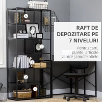 HOMCOM Biblioteca cu 7 nivele din PAL si otel pentru sufragerie, dormitor si birou, 83x34x180 cm, negru(m-4)