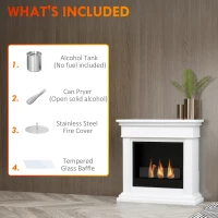 HOMCOM Semineu cu Etanol fara Aerisire, Semineu fara Ventilatie, Semineu Independent cu Capac de Flacara, Rezervoare de 0,4L, Max 18㎡, Arde cu Alcool Lichid si Alcool Solid, Alb(m-6)