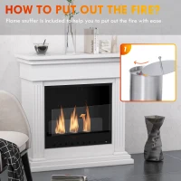 HOMCOM Semineu cu Etanol fara Aerisire, Semineu fara Ventilatie, Semineu Independent cu Capac de Flacara, Rezervoare de 0,4L, Max 18㎡, Arde cu Alcool Lichid si Alcool Solid, Alb(m-5)