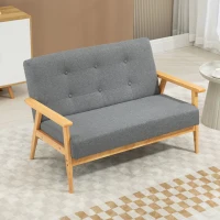 HOMCOM Modern 2 Seater Sofa Linen Fabric Upholstery Tufted Couch with Rubberwood Legs Dark Grey(m-2)