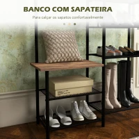 HOMCOM Móvel Cabide de Entrada com Sapateira 5 Prateleiras 6 Ganchos Estilo Industrial 92,5x28x182 cm Marrom Rústico(m-5)