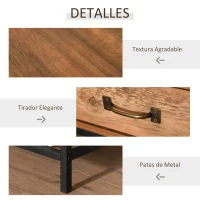 HOMCOM Mesita de Noche Mesilla de Noche con Cajón y Estante Abierto Estilo Industrial Mesa Auxiliar para Dormitorio Sala 48x40x51,5 cm Teca y Negro(m-5)