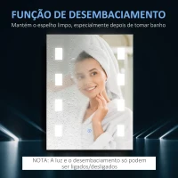 kleankin Espelho Casa de Banho com Luz LED 14,5W com Função Antiembaciamento Interruptor Tátil e Luzes Branco Frio 70x50 cm Prata(m-5)