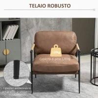 HOMCOM Poltroncina Imbottita Stile Industriale in Similpelle e Acciaio, 72x76x80cm, Marrone(m-6)