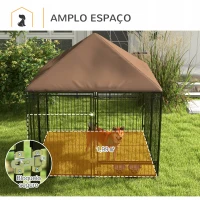 PawHut Parque para Cães com Toldo com Suporte Giratório para Comida 2 Tigelas Incluídas 141x141x151 cm Preto Marrom(m-8)