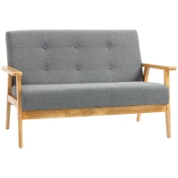 HOMCOM Modern 2 Seater Sofa Linen Fabric Upholstery Tufted Couch with Rubberwood Legs Dark Grey(m-1)