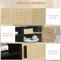 HOMCOM Dulap Suport TV Pana la 60" cu 2 Dulapioare si Rafturi Deschise, Mobilier de Sufragerie Stil Boho cu Insertii de Ratan, 120x40x42 cm(m-7)