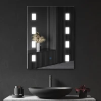 kleankin Espelho Casa de Banho com Luz LED 14,5W com Função Antiembaciamento Interruptor Tátil e Luzes Branco Frio 70x50 cm Prata(m-2)