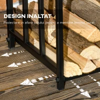Outsunny Suport de Lemne de Foc cu 3 Niveluri, Utilizati  Separat /in Combinatie, Raft de Depozitare a Bustenilor de Stivuire a Bustenilor, cu carlige de Agatat pentru Unelte, Negru(m-5)