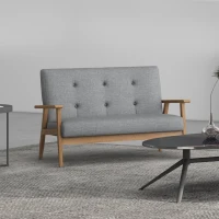 HOMCOM Modern 2 Seater Sofa Linen Fabric Upholstery Tufted Couch with Rubberwood Legs Dark Grey(m-7)