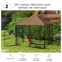 PawHut Parque para Cães com Toldo com Suporte Giratório para Comida 2 Tigelas Incluídas 141x141x151 cm Preto Marrom(m-4)