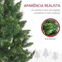 HOMCOM Árvore de Natal Artificial 180 cm Árvore de Natal com 648 Ramos Fácil de Montar e Base Desmontável de Aço Ø70x180 cm Verde(m-5)