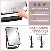 HOMCOM Specchio Trucco Illuminato Inclinabile con 12 Luci LED e Luminosità Regolabile, 32.8Lx11x47.4cm(m-5)