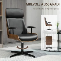 HOMCOM Sedia per Scrivania con Schienale in Legno e Seduta in Pelle PU Traspirante e Imbottita, 62x76.5x105 cm, Nera(m-5)