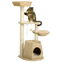 PawHut Cat Tree Activity Centre, with Cattail, Bed, Cat House, Sisal Post, Ball - Natural Tone(m-1)