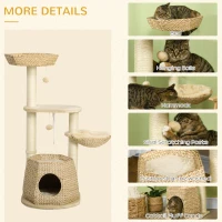 PawHut Cat Tree Activity Centre, with Cattail, Bed, Cat House, Sisal Post, Ball - Natural Tone(m-5)