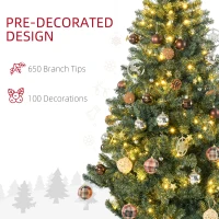 HOMCOM 6' Artificial Prelit Christmas Trees Holiday Décor with Warm White LED Lights, Decoration, Banner, Tag, Ball(m-6)