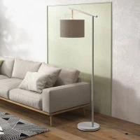 HOMCOM Metal Frame Floor Lamp with 350° Rotating Lampshade, for Living Room and Bedroom, LED Bulb Included, Grey(m-10)