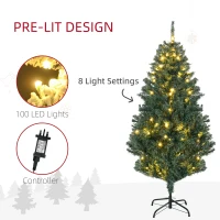 HOMCOM 5' Artificial Prelit Christmas Trees Holiday Décor with Warm White LED Lights, Decoration, Banner, Tag, Ball(m-5)