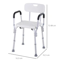 HOMCOM Cadeira para Duche Antiderrapante com Altura Ajustável em 6 Níveis Apoio para os Braços e Encosto 51,5x51,5x71-84 cm Branco(m-3)