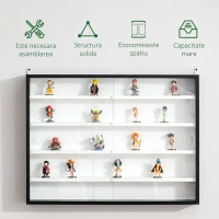 Homcom Panou pentru Colectionari – 5 Etajere, Polite Reglabile Negru(m-7)