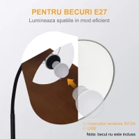 HOMCOM Lampă de Podea Modernă cu Înăcarcător Wireless, Abajur Reglabil și Etajeră Suplimentară, 36x36x165 cm, Negru(m-7)