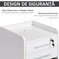HOMCOM Comoda Suport pentru Documente de Birou cu 3 Sertare Etajera 5 Roti Alb(m-6)