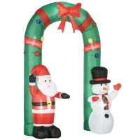 HOMCOM Opblaasbare Boog met Kerstman en Sneeuwman, LED-Verlichting, Geïntegreerde Blazer, 198 x 80 x 245 cm(m-1)