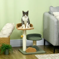 PawHut Kleine krabpaal met 2 ligvlakken, inclusief speelgoed, voor kleine katten, Groen Beige + Bruin(m-2)