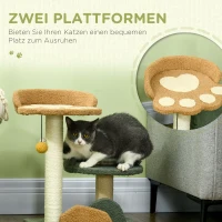 PawHut Kleine krabpaal met 2 ligvlakken, inclusief speelgoed, voor kleine katten, Groen Beige + Bruin(m-5)