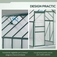 Outsunny Sera din aluminiu kit si policarbonat cu ventilatie, 190 x 375cm, Verde(m-5)