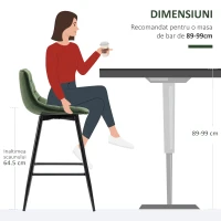 HOMCOM Set de 2 Scaune de Bar cu Spatar si Suport pentru Picioare, Scaune inalte Tapitate in Stil Nordic din Metal(m-7)