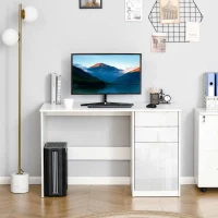 HOMCOM Computer Desk with Drawers, Modern Writing Workstation with Storage Cabinet, PC Study Table for Home, Office, Study, White(m-13)