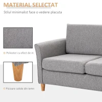 HOMCOM Canapea Doua Locuri cu Invelis in Lin Gri si Schelet in Lemn 141x70x78cm(m-5)