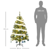 HOMCOM Sapin de Noël artificiel lumineux LED x 160 blanc chaud 8 modes d'éclairages support acier 418 branches 150 cm vert(m-3)